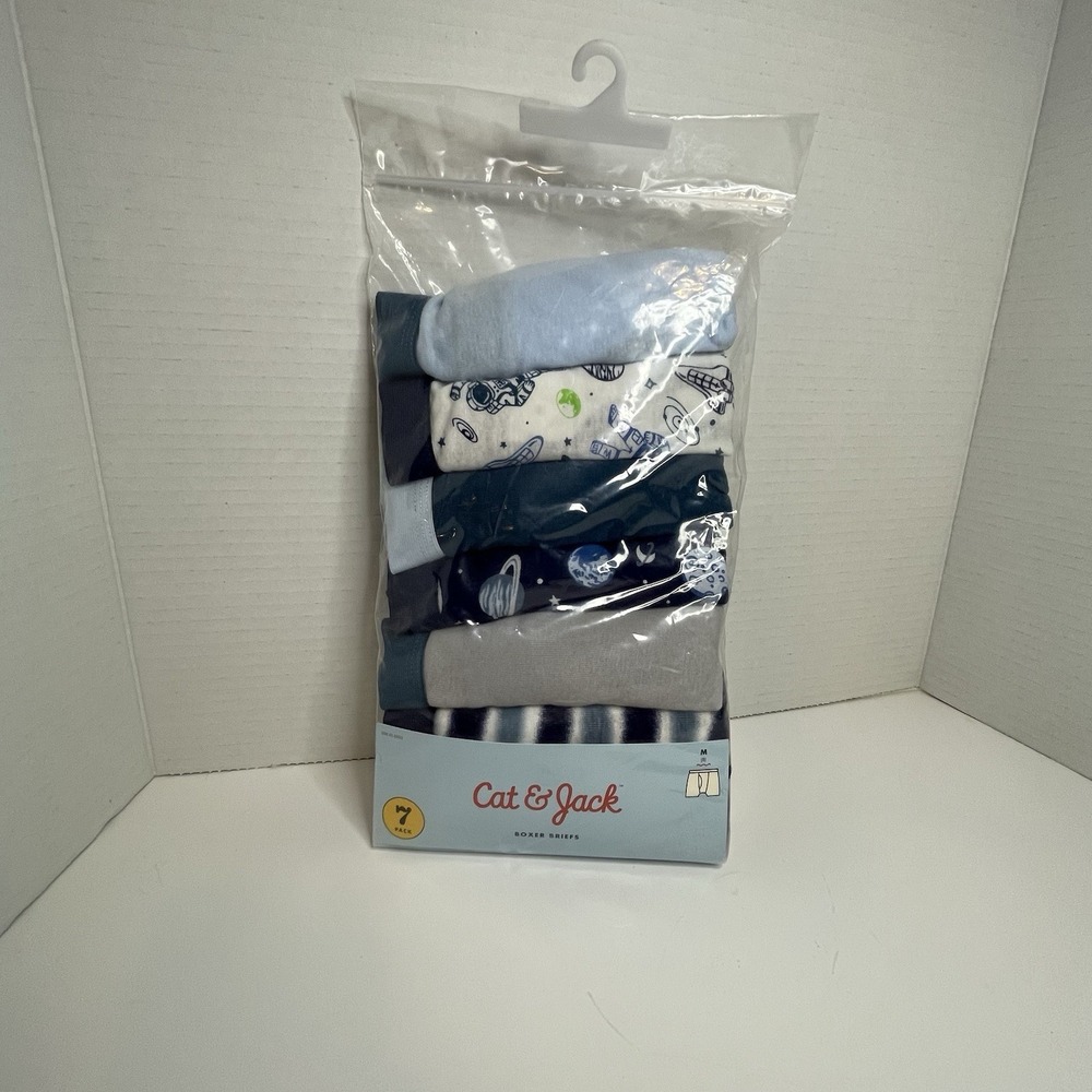 Cat & Jack Space Solids Boxer Briefs 7 Pack Boys Youth Size M (8) Underwear